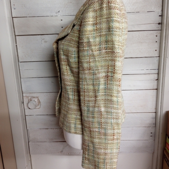 Tahari Arthur S Levine 10PGreen Tweed 3 Button Lined Blazer Padded Shoulders - Picture 3 of 12
